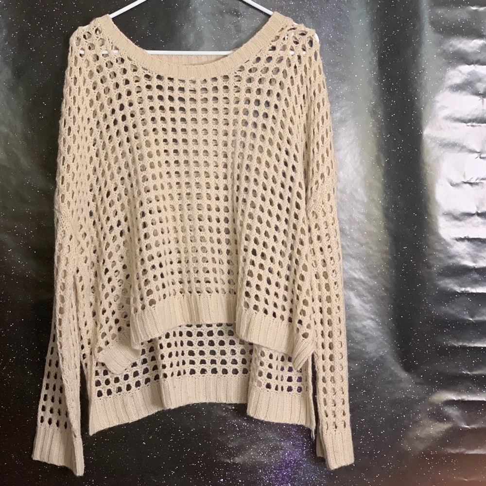 Lani-Acrylic Sheer Beige Sweater Large